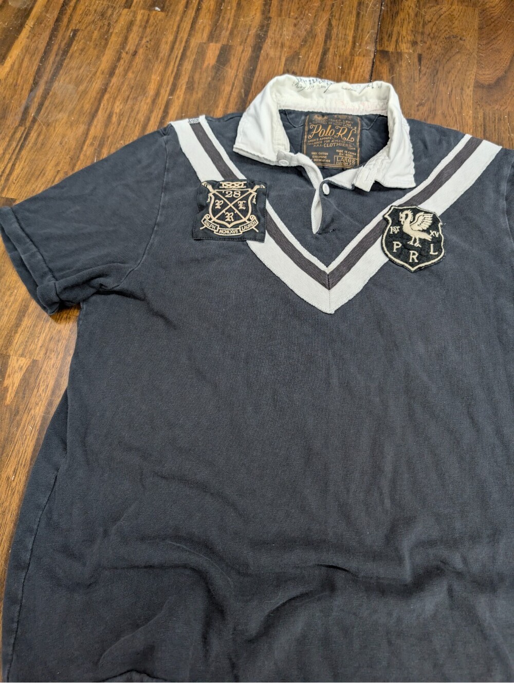 Polo Ralph Lauren Rugby Shirt Large Short Sleeve Patch Black